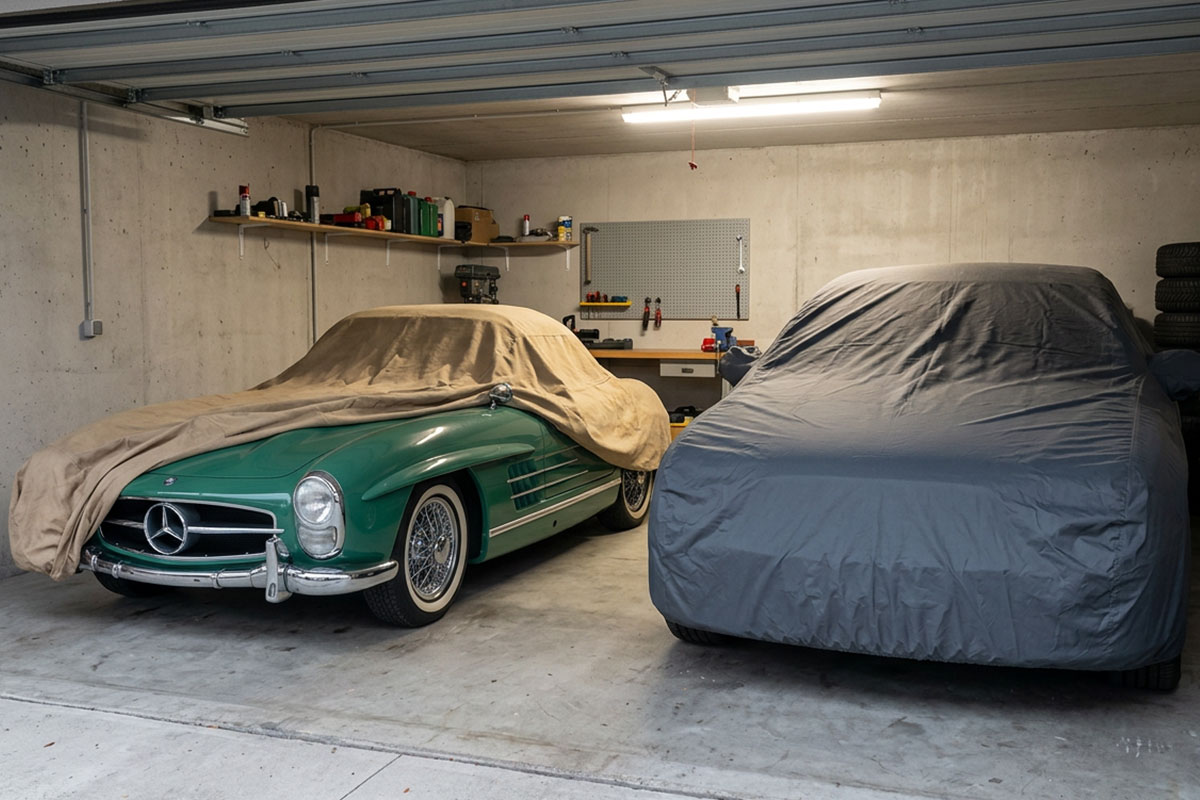 Oldtimer in der Garage steht für das Pfandhaus bereit